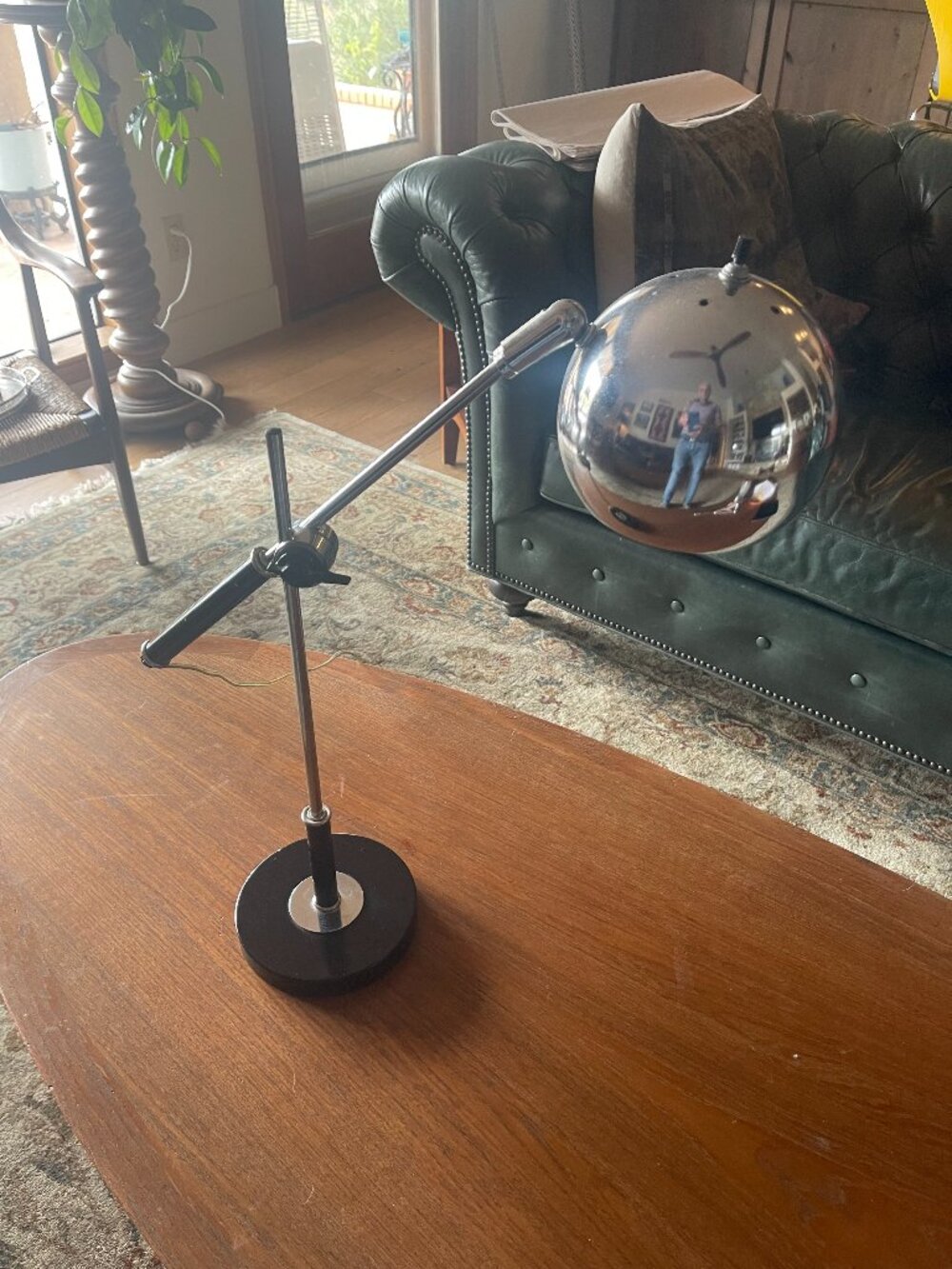 Mid Century circa 1965 Robert Sonneman Chrome Ball Adjustable Table Lamp